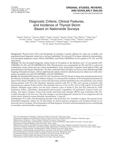 Diagnostic Criteria, Clinical Features, and Incidence of Thyroid .